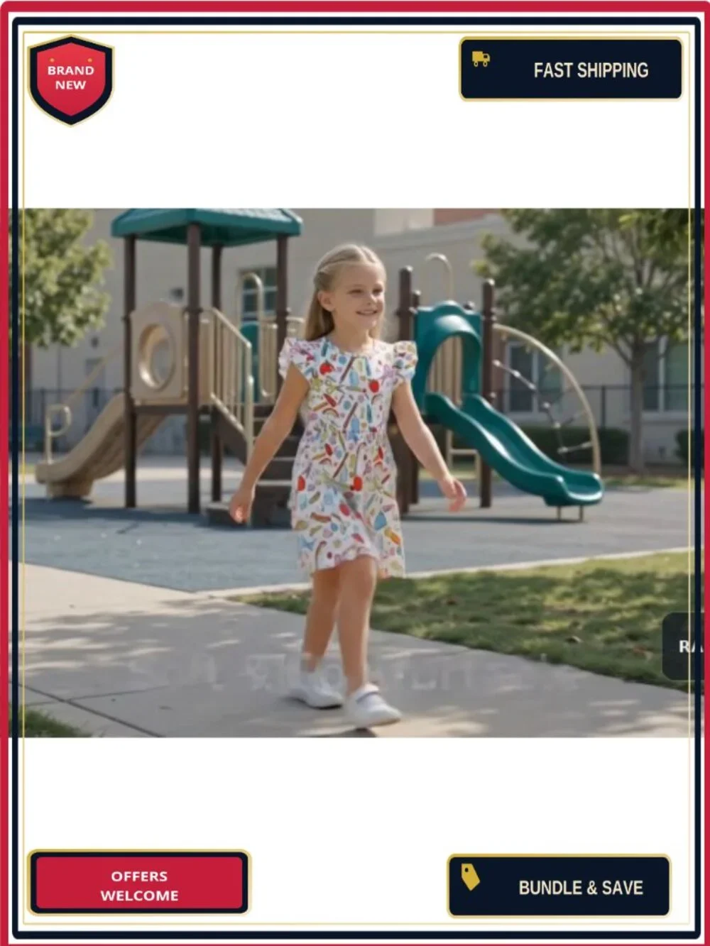 Ruffle Sleeve A-Line Dress for Girls, School Outfit, 95% Polyester 5% Spandex,